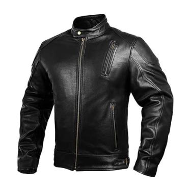 Imagem de Jaqueta masculina de couro para motociclista preta Moto Riding Motorbike Racing Cafe Racer Biker Jaqueta CE Armored (M)