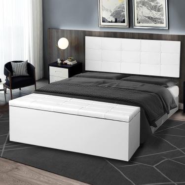 Imagem de Kit Cabeceira Painel E Calçadeira Baú Queen 1,60m Roma Material Sintético Branco Sky Mobile