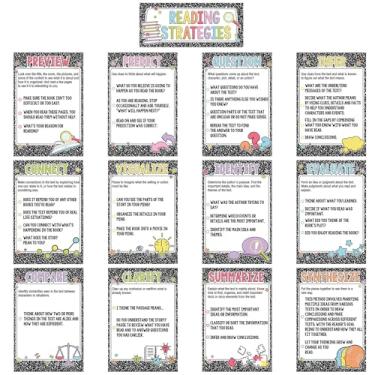 Imagem de Outus 13 peças de estratégias de leitura, pôsteres, decorações de sala de aula, cartazes, quadro de avisos, impressão de parede educacional primária, decoração de biblioteca para ensino médio