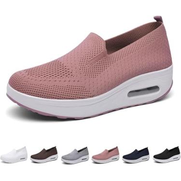 Imagem de Tênis Ortopédicos Femininos, Almofada De Ar Slip On Walking Shoes, Tênis De Plataforma Confortável Casual Mesh Up Stretch, Corrida De Verão Leve E Respirável, Grey, 4.5 UK