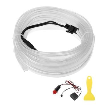 Imagem de A ABSOPRO Cabo de fio EL de 5 m LED que brilha na faixa de iluminação interior do carro luz neon flexível para decoração de carro isqueiro (12 v) azul gelo