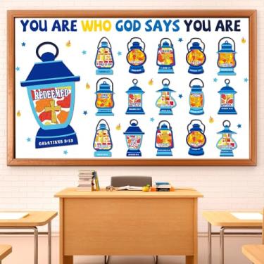 Imagem de Blosssound Conjunto de quadro de avisos cristão decorações inspiradoras para sala de aula Jesus óleo luz Deus diz que você é religioso recortes para escola dominical casa Ofiice igreja volta às aulas