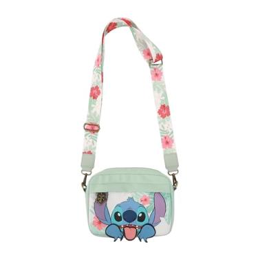 Imagem de Bioworld Disney Stitch Bolsa transversal verde com estampa floral de 18 cm