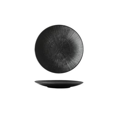 Imagem de Prato de bife preto japonês fosco criativo lanche comercial prato de sushi fosco - prato listrado de 25 cm