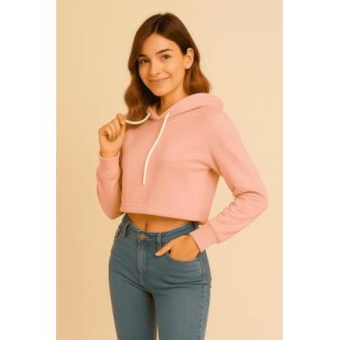 Imagem de Cropped Moletom Feminino Capuz Liso Rosa - Trajano Store, Rosa, M