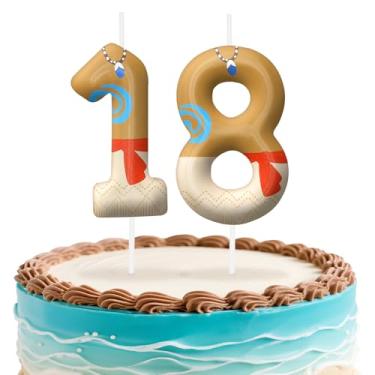 Imagem de Velas de aniversário Havaí número 18, topo de bolo com tema de ilha para decoração de bolo para meninos e meninas, decorações de aniversário, suprimentos de festa, velas numéricas para decoração de