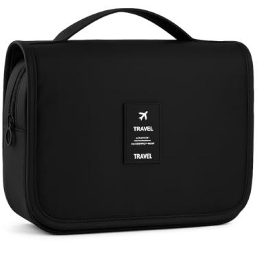 Imagem de Necessaire Unissex Organizadora Portátil para Viagem e Uso Diário, Fecho com Zíper e Gancho para Pendurar, Várias Divisórias, Material Premium Resistente à Água - 2025 (Preto)