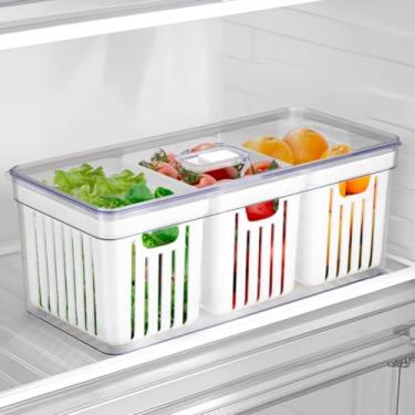 Imagem de Organizador de Geladeira Cesto Triplo 6,8 Litros com Tampa 3 Cestos Para Legumes Frutas e Vegetais