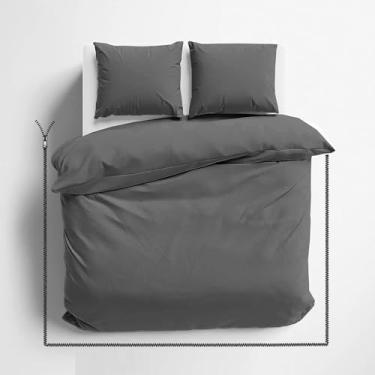 Imagem de Conjunto de capa de edredom com zíper de 3 lados, cinza escuro - conjunto de capa de edredom de microfibra macia com fecho de zíper de 3 lados, capa de edredom tamanho casal (203 x 229 cm) e 2 fronhas