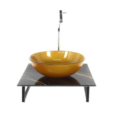 Imagem de Kit Cuba Vidro Redonda 10Mm Tampo Vidro 40Cm X 40Cm Mármore - Cubas E 