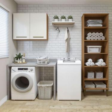 Imagem de Lavanderia Belém 1 Armário Multiuso E 1 Aéreo Kaiki Móveis Nature Com Off White