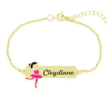 Imagem de Pulseira Feminina Personalizada Bailarina Nome Cleydiane Banhada Ouro 18K - 999015270
