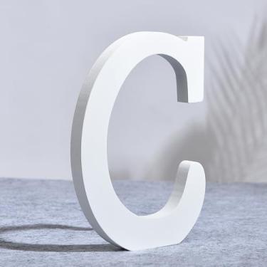 Imagem de AOOLADA Letra C de madeira de 20 cm para decoração de parede, letras grandes de madeira branca para artesanato DIY e decoração de festa de aniversário de casamento, letras do alfabeto em pé pintáveis