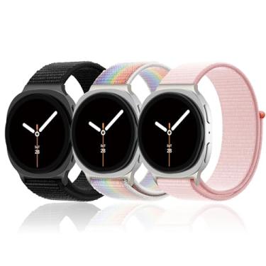 Imagem de Pacote com 3 pulseiras de nylon para Galaxy Watch 8 de 40 mm e 44 mm/Galaxy Watch 8 Classic de 46 mm / feminina, tecido macio respirável, pulseira ajustável para Samsung Galaxy Watch 8/8 Classic