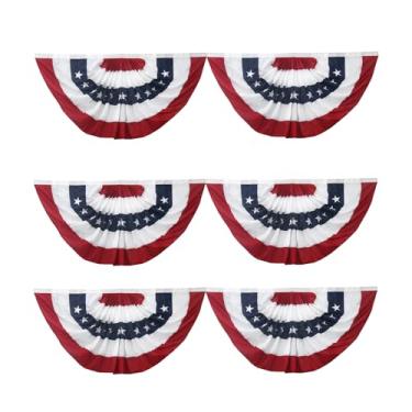 Imagem de TOPFLAGS Bandeiras de Bunting Outdoor 9 x 15 m Bandeira Americana Bordado EUA Plissado Bandeira de Ventilador Decorações Patrióticas para Exterior - 6 Pacotes