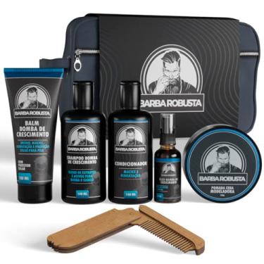 Imagem de Barba Robusta Kit De Shampoo Condicionador Balm Óleo Cera Pente Necessaire Produtos para Cuidados e Ativos que Aceleram o Crescimento da Barba