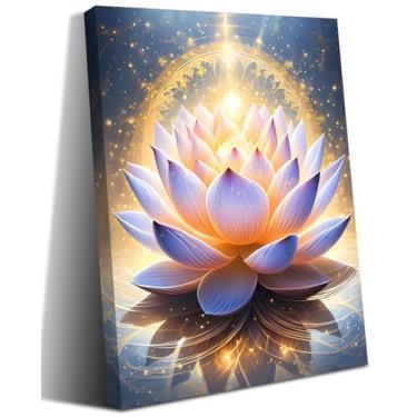 Imagem de LNLAGBO Impressão em tela arte floral de lótus arte de parede para decoração de escritório zen, decoração de parede de flor de lótus espiritual, pôster de meditação, arte moderna, pintura emoldurada