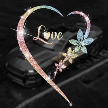 Imagem de Decalque de carro com flor romântica cintilante amor autoadesivo PVC brilhante adesivo para carros, caminhões, motocicletas, capa de porta multidecoração adesivo (colorido)