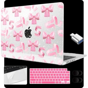 Imagem de MEEgoodo Capa rígida para laptop M4 MacBook Pro de 14 polegadas 2024, 2023, 2021, compatível com o modelo A3112/A3401/A3185/A2918/A2992/A2779/A2442 para M3 M2 M1 Pro/Max, laço de cetim rosa