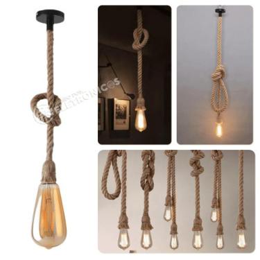 Imagem de Kit Pendente Corda Luminaria Retrô Com Lâmpada Ded Filamento Bulbo 1 M