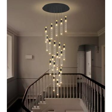 Imagem de Lustres modernos de 398.8 cm 20 luzes para sala de estar luminária LED Dimmbale luminária de entrada de teto alto iluminação para sala de jantar corredor escada com lustre de escurecimento remoto