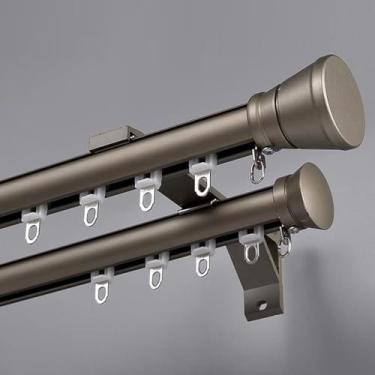 Imagem de Trilho De Cortina Dupla Trilho De Trilho Mouted, Decorativo Bay Widow Curtai Pole Com Kits Completos, Casa Balcoy Livig Cortinas De Quarto Vara Trilhos Duplos, Champagne, 8m (26.2ft)