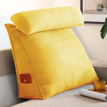 Imagem de Almofada De Cunha Triangular Almofada De Leitura Com Pescoço Ajustável, Almofada De Apoio Para As Costas Encosto Para Sofá-cama, Yellow, 60x50x20cm