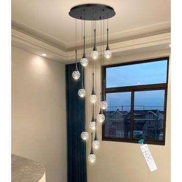 Imagem de cenozo Lustre moderno de cristal glamoroso de 299 cm para teto alto LED regulável luz pendente de teto escadaria entrada entrada sala de estar lustre iluminação preta 12 luzes