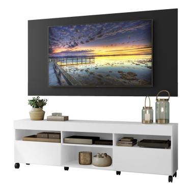 Imagem de Rack Com Painel Tv 65" Com Rodízios Londres Multimóveis V3335 Branco/Preto Branco/Preto