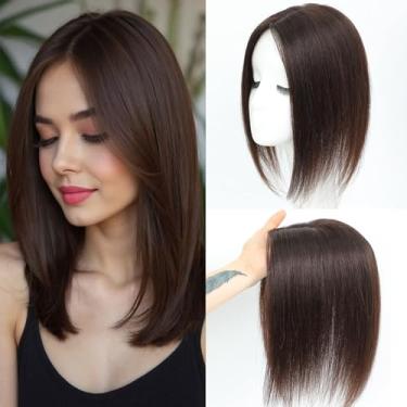 Imagem de JANATOUCH Toppers de cabelo para mulheres 100% cabelo humano real 28 centímetros para queda de cabelo feminino cor marrom escuro peruca de cabelo resolve ligeiramente a queda de cabelo e cobre cinza