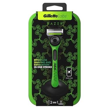 Imagem de Gillette Labs com barra esfoliante, Razer Limited Edition, navalha e estojo de viagem para armazenamento em movimento, 1 alça - 2 lâminas, suporte, verde, 2 unidades