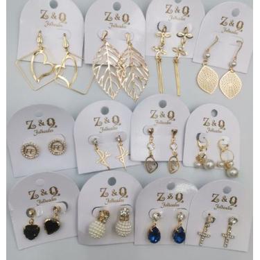 Imagem de Brinco Atacado Kit 12 Pares Brincos Grandes Folheado Bonito - HHW, Dou