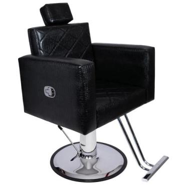Imagem de Cadeira Evidence Reclinavel Base Redonda para Salão Estofado Preto Cro