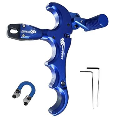 Imagem de xxiaojun Liberador de arco composto e corda de laço em D, ajustável pode girar 360° arco de liberação de polegar auxiliares de liga de alumínio, instrumentos de liberação de arco e flecha para adultos (azul)