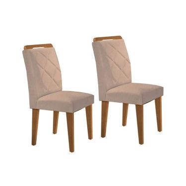 Imagem de Kit 2 Cadeiras Sala Jantar Melissa 2 Un Madeira Capuccino/Suede Creme - Rufato