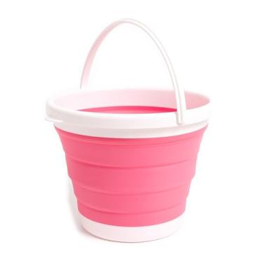 Imagem de Balde Retrátil Dobrável Premium 5 Litros Portátil Compacto Resistente Leve Flexível Durável Prático Versátil Cinza Ideal Para Limpeza Lavanderia Camping Viagem Pesca Praia Cozinha Banheiro (Rosa)