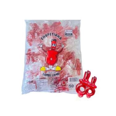 Imagem de Pirulito Anel Diamante Vermelho Lambi Lambi C/ 50 Unid