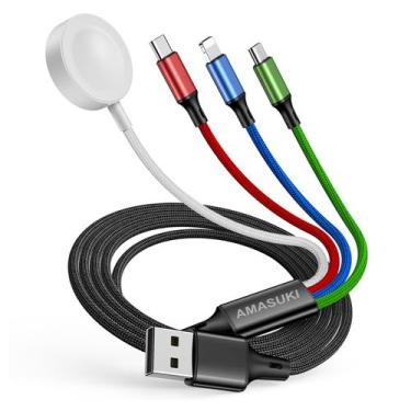 Imagem de Cabo carregador 4 em 1 para iWatch e iPhone Amasuki 125 cm de nylon