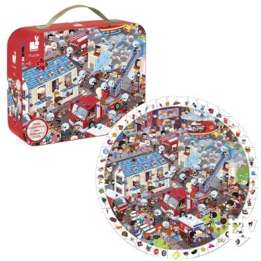 Imagem de Quebra-Cabeça Infantil Bombeiros Maleta Educativa 208 Peças - Janod