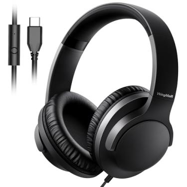 Imagem de Fones de ouvido USB C com fio, fones de ouvido com fio USB C/tipo C com microfone, controle de volume, som estéreo HD - Fone de ouvido dobrável e leve para iPhone 15-16/Samsung/Tipo-C laptop/tablet