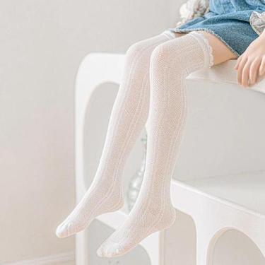 Imagem de Meias Brancas De Malha De Princesa Até O Joelho Para Meninas De 3 a 12
