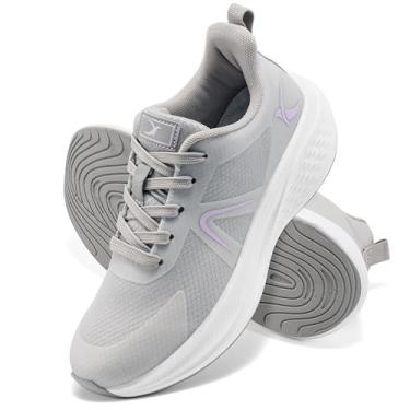 Imagem de HARENCE Tênis de corrida para mulheres: confortável, respirável, antiderrapante, atlético, leve, tênis de caminhada para academia, treino, cross training, Cinza, 38