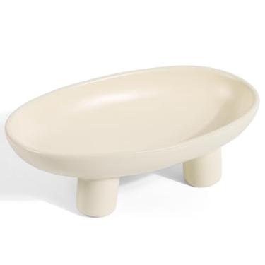 Imagem de MELIUDEY Tigela de frutas de cerâmica de três pernas para balcão de cozinha, cesta de frutas de 30 cm tigela decorativa de doces para decoração de mesa, tigelas grandes ovais para decoração de mesa