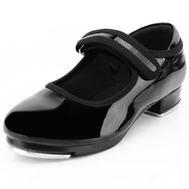 Imagem de Keemi Tênis infantil de sapateado para meninas e meninos, sapatos de dança pretos para meninas, com tira de velcro, Preto, 18