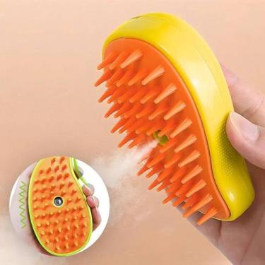 Imagem de Escova Amarela a Vapor Pets 3 em 1 com Spray Massagem Relaxante Remove