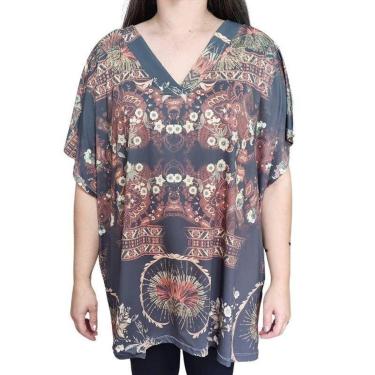 Imagem de Blusa Feminina Estampada Sodaela Plus Size Verde/Marrom-Feminino