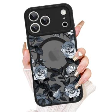 Imagem de AIGOMARA Capa floral projetada para iPhone 17 Pro Max [compatível com MagSafe] Padrão de flor rosa branca com capa de telefone fosca semitransparente para mulheres Gilrs Soft TPU e PC capa protetora