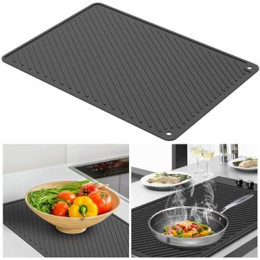 Imagem de KHZSPP Coberturas de fogão, tapete de cobertura de fogão elétrico extragrande, 60 x 40 cm, capas superiores de silicone para fogão, secagem rápida, capa para lava-louças, tapete de forno para panelas