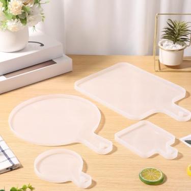Imagem de DJAPWPX 4 moldes de bandeja de silicone de resina, bandejas de molde de resina de silicone macio com alça longa, molde de fundição de silicone de resina reutilizável, molde de bandeja de alça fácil de