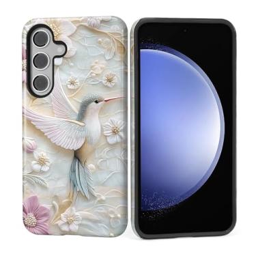 Imagem de Capa para Samsung Galaxy S24, silicone macio fosco + PC rígido antiarranhões capa protetora 2 em 1 resistente à prova de choque para mulheres e homens - floral beija-flor